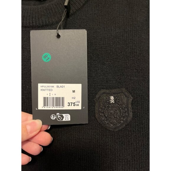 The Kooples Mens Black Knitted Wool Blend Crewneck Sweater W/Crest Patch Size M - Picture 3 of 4